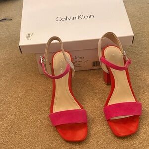 Calvin Klein Two-Tone Pink and Red Block Heel Sandals